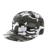Casquettes Snapback ajustables en polyester à 6 panneaux avec logo personnalisé, à visière plate et motif camouflage pour hommes, vente en gros