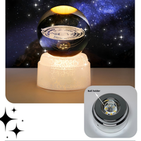Lampe de nuit en cristal avec motif univers gravé au laser 3D à rotation automatique personnalisable