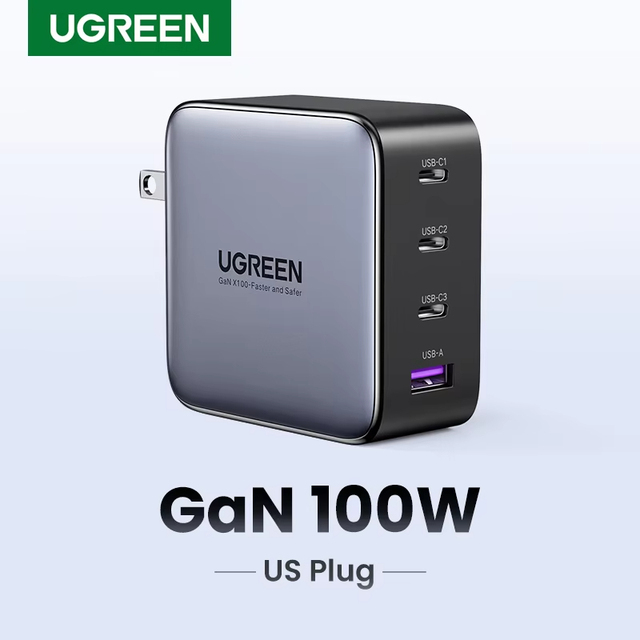 US Plug UGREEN 100W GaN Charger USB C Charger QC4.0 3.0 Quick Charge for Macbook Laptop Tablet PD Fast Charger for iPhone 15 14