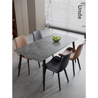 Ensemble table et chaises rectangulaires en quartz, style minimaliste moderne et tendance, plateau en dalle de pierre – idéal pour les petites maisons, mobilier de maison