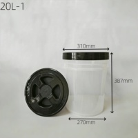 Seau en plastique rond transparent de 20 litres avec logo personnalisable, bouchon Gamma, facile à utiliser
