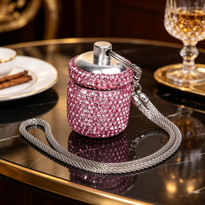 Contenedor de Tabaco Portátil, Pequeño y Bonito, Adornado con Diamantes y Llavero, de Aluminio, Tamaño Viaje, Accesorios para Fumar - Product Image 1