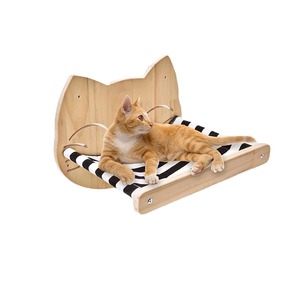 Wooden <b>Cat</b> Hammock Striped Bed Elevated Wall Mounted <b>Cat</b> Perch Toy Rectangle Shape - Product Image 5