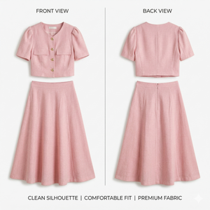 Ensemble 2 pièces <span class=keywords><strong>pour</strong></span> <span class=keywords><strong>femme</strong></span>, élégant <span class=keywords><strong>tailleur</strong></span> en tweed, veste courte à manches courtes et <span class=keywords><strong>jupe</strong></span> midi plissée, tenue décontractée <span class=keywords><strong>chic</strong></span> <span class=keywords><strong>pour</strong></span> les soirées, fabricant - Product Image 2