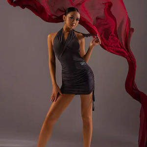 TONGYANG robe de danse latine à col licou vêtements de danse latine pour adultes été noir marron robe de pratique Rumba Samba <span class=keywords><strong>Salsa</strong></span> vêtements de danse - Product Image 3