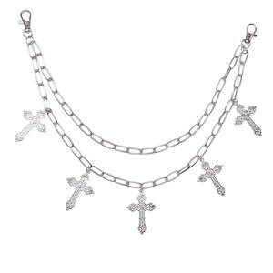 Double <b>Cross</b> Pants <b>Chain</b> Zinc Alloy White K Double Layer <b>Cross</b> Design Casual Street Style Hip Hop Waist <b>Chain</b> - Product Image 5