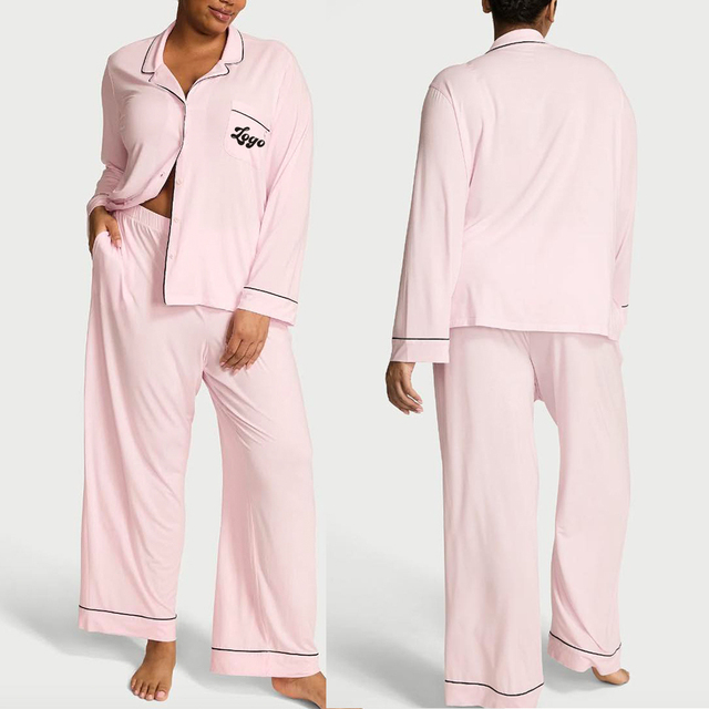 Custom Soft Breathable Women's Modal Bamboo Long Pajamas With Drawstring Viscose Rayon Womens Sleepwear PJ Sets for Women