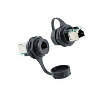 Conector Hembra RJ45 de Soldadura con Tuerca Frontal Tipo Bayoneta M25.2 (con PCB), Contacto de Cobre, Carcasa de Nailon, IP67 Impermeable