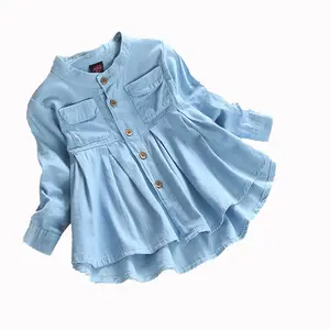 Camisa de manga longa com botões para crianças, blusa fashion de outono e inverno para bebês meninas