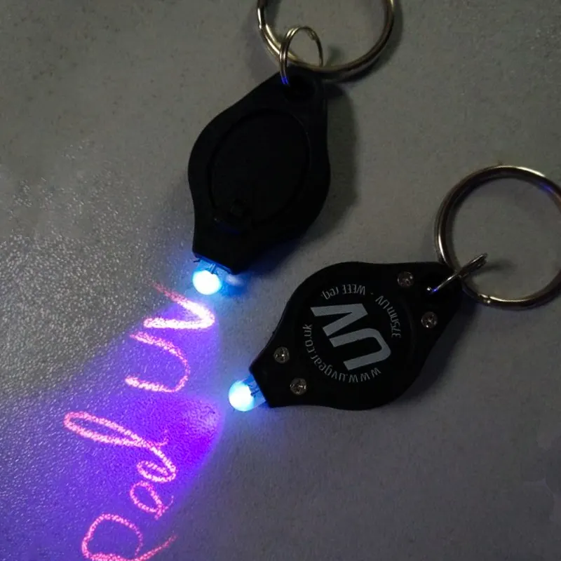 2024 UV Flashlight Key chain torch, 365 nm-395 nm Black Light ultraviolet custom mini UV Purple Light LED Flashlight Keychain