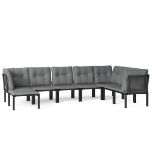 Ensemble de salon de jardin 6 places, structure en aluminium, résistant aux intempéries, mobilier d'extérieur design contemporain, coussins gris - Product Image 1