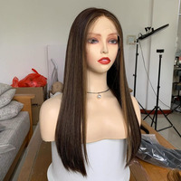 Perruque juive en dentelle 100% cheveux vierges européens, mèches brunes/blond miel, perruque juive casher pour femme