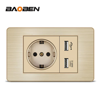 Prise murale BAOBEN, série panneau doré en acier inoxydable, norme italienne, avec ports USB et USB-C pour ordinateur