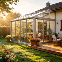 Véranda en aluminium Aomeja résistante aux ouragans, capacité de charge de la neige 200 kg/m², double vitrage Low-E, inclinée, sur mesure, pour villa, patio, toutes saisons
