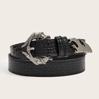 Ceintures de créateur Jiahao, style Y2K foncé, ceinture noire en cuir à motif lychee avec boucle en métal, ceintures punk pour hommes