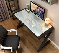 Bureau d'ordinateur en verre trempé simple, de haute qualité, ordinateur d'apprentissage à la maison au design de jambes en Z, bureau moderne pour la maison