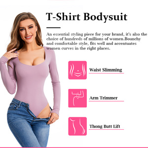 Body sculptant grande taille à manches longues et col carré pour femme en nylon, haute qualité, effet amincissant - Product Image 4