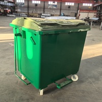 Tempat sampah logam galvanis jalan luar ruangan 1.1 mvdc wadah limbah troli baja seluler dengan tempat sampah Volume 1100 liter