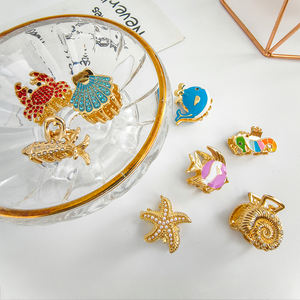 Pinzas para el pelo de concha de estrella de mar estilo océano al por mayor pinzas para el pelo con ajuste de diamante dorado para mujeres y niñas - Product Image 2