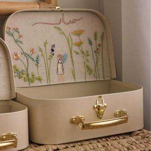 Caja de Recuerdos para Bebé Recién Nacido con Forma de Maleta de Cartón, Bordado de Animales y Flores, Caja de Regalo para Zapatos y Juguetes para Baby Shower con Logotipo - Product Image 1