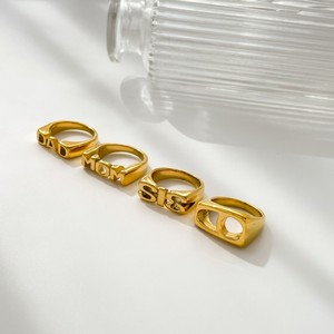Wholesale 18K <strong>Gold</strong> Plated Stainless Steel Women's <strong>Rings</strong> Trendy Irregular <strong>DAD</strong> MOM D <strong>Rings</strong> with Hollow Two Holes for Gift - Product Image 4