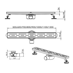 Rejilla de drenaje lineal de acero inoxidable extraíble con sifón antiolor y llave de desagüe para baño - Product Image 6
