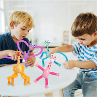 Jouet girafe télescopique amusant avec ventouse, tubes en plastique lumineux à LED, jouets anti-stress