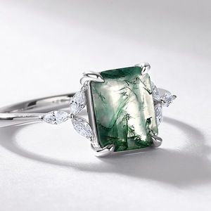 Anello con Agata Muschiata Naturale Taglio Smeraldo in Argento <span class=keywords><strong>Sterling</strong></span> 925 con Design a Foglia, Gioiello di Fidanzamento Vintage da Donna, Idea Regalo - Product Image 4