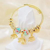 Glücksbringer Tier Elefant Kristall Strass Charm Armreif Armband Verstellbares Kabel Draht Wasserfest 18k PVD Vergoldet Edelstahl