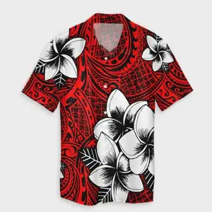 Camisa hawaiana Polinesia Hibiscus Plumeria para hombre, camisas de manga corta con botones de playa con estampado personalizado, productos de envío directo 2023