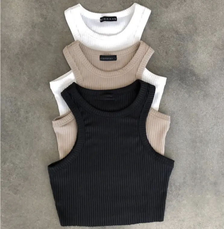 Wholesale Rib Knitted Sleeveless Cropped Top Vest Women Summer Streetwear Casual Solid Slim Knit Tanks Top