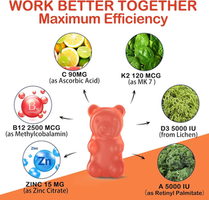 Gommes multi-vitamines OEM à la vitamine D3 K2 avec de la vitamine méthylique B12, végétalienne D3, vitamine A,C, zinc pour les - Product Image 6