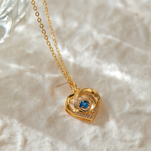 Collana con Ciondolo a Cuore Placcato Oro 18K per Donne, Collana con Zircone Blu, Gioiello Romantico Delicato per Uso Quotidiano e Regalo - Product Image 3