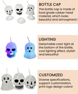 ハロウィーンパーティーの好意のためにふたとストローを備えた頭蓋骨の形をしたプラスチック飲料メガネ - Product Image 6