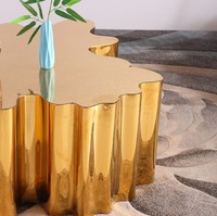 Table basse en acier inoxydable doré de luxe, design unique et moderne, racine d'arbre, souche, pour le salon