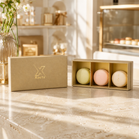 Boîte cadeau de luxe pour macarons, boîte rigide avec couvercle de précision et insert séparateur doré à 3 compartiments, emballage de desserts, boîte télescopique