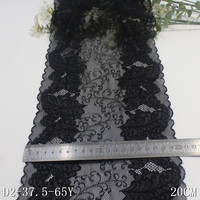 Pakaian dalam Jacquard renda spandeks meregang hitam merah lebar 20cm desain bunga terbaru potongan renda