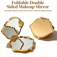 OEM Custom Logo Irregular Petal Compact Mirror High Quality Metal Folding Double Sided Makeup Pocket Mirror