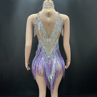 Novance Y4306 – Nouveaux Bodysuits de Soirée Longs et Élégants pour Femmes, Tenues de Performance Scintillantes et Sexy avec Pompons