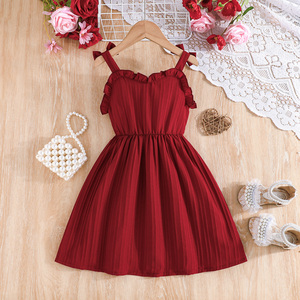 Vestido Floral Rojo para Niñas de 2 a 8 Años, Elegante, para Fiestas de Verano, con Lazo y Botones, Diseño Floral, Largo hasta la Rodilla, Sin Mangas, para Moda Infantil - Product Image 2