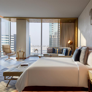 Ensembles de lit d'hôtel 3 étoiles avec cadre en bois MDF et contreplaqué, tête de lit capitonnée, matelas, draps, tables de chevet et banc - Product Image 6