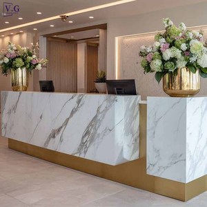 Mostrador de Recepción Personalizado en Oro, Diseño <span class=keywords><strong>Italiano</strong></span> con Piedra Natural, Mostrador de Recepción en Mármol Blanco de Carrara - Product Image 1