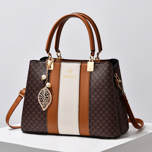 ALH0013 Bolsos de Mano de PU de Gran Capacidad con Estampado de Monograma de Marca de Lujo para Mujer, Bloque de Color, Cierre de Cremallera con Borla, Impermeable, Portátil - Product Image 1