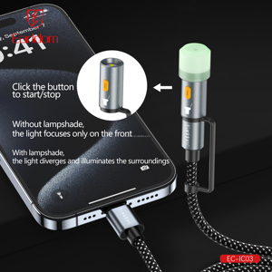 สายดาต้าอเนกประสงค์ Earldom 6-in-1 เหมาะสำหรับ iPhone Samsung พร้อมไฟ LED แสดงสถานะการเชื่อมต่อ ถ่ายโอนข้อมูลเร็ว สายถักไนลอน ยาว 1.2 เมตร - Product Image 4