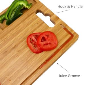 Planche à découper en bambou moderne et écologique, taille personnalisable, forme rectangulaire, poignée latérale, idéale <span class=keywords><strong>pour</strong></span> la cuisine, rainures <span class=keywords><strong>pour</strong></span> viande et jus - Product Image 4