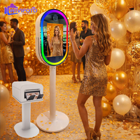 Miroir Photo Booth Ovale Personnalisé avec Écran Tactile LCD 21,5 Pouces, Support à Angle Réglable et Base Portable