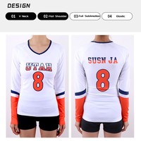 Hochwertige Volleyball-Team-Sportbekleidung Elastischer Stoff V-Ausschnitt Individuell Bedruckte Vollständig Sublimierte Damen Langarm-Trikots