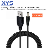 Kabel Daya USB Spiral Coiled Male ke 5.5x2.5mm DC Female, Kabel Pengisian Daya USB Retractable