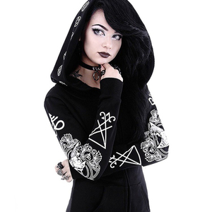 Felpe <span class=keywords><strong>con</strong></span> Cappuccio Stampa Gotica Punk 5XL da <span class=keywords><strong>Donna</strong></span>, Giacca <span class=keywords><strong>Nera</strong></span> a Maniche Lunghe <span class=keywords><strong>con</strong></span> <span class=keywords><strong>Cerniera</strong></span>, Cappotto Casual Autunno Inverno, Top <span class=keywords><strong>con</strong></span> Cappuccio Femminile - Product Image 1