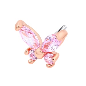 Piercing Stories Classique 14K Or massif sans filetage pour enfant, zircon, mariage, forme papillon rose, bijou de piercing corporel à poussoir - Product Image 2